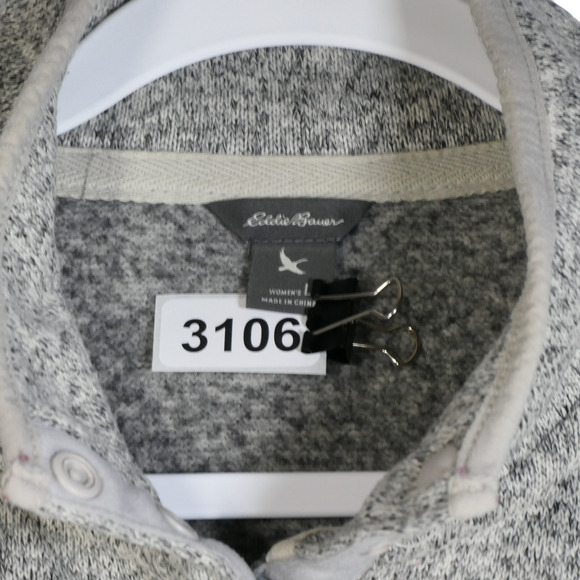 Eddie Bauer Cardigan Sweater Jacket Women Large Fleece Lined 1/4 Snap Pockets - Picture 11 of 11